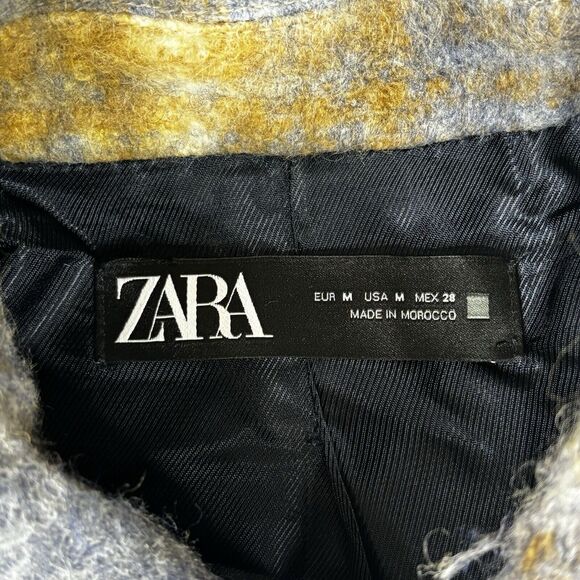 Zara Wool Blend Shirt Jacket Womens Medium Gray Yellow Oversized Button Shacket - Picture 5 of 12